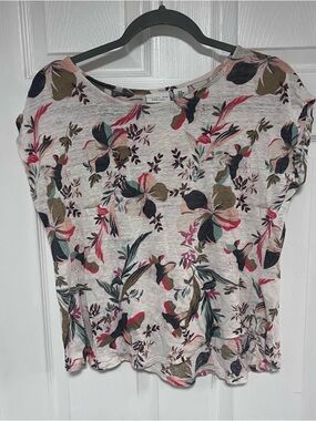 Rachel Zoe Floral Tee - White with Multicolor Floral Print 100% Linen Size M